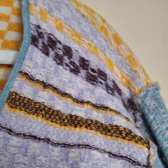 Free People Mixed Print Pieced Ready Set Go Colorful Women's Sweater Cardigan - Picture 8 of 11